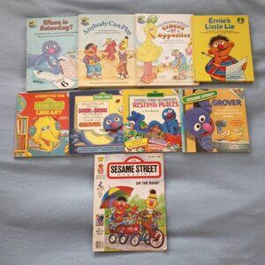 Lot of 8 Vintage 1974-1990 Sesame Street Books & 1 Vintage Magazine, Pre-Owned